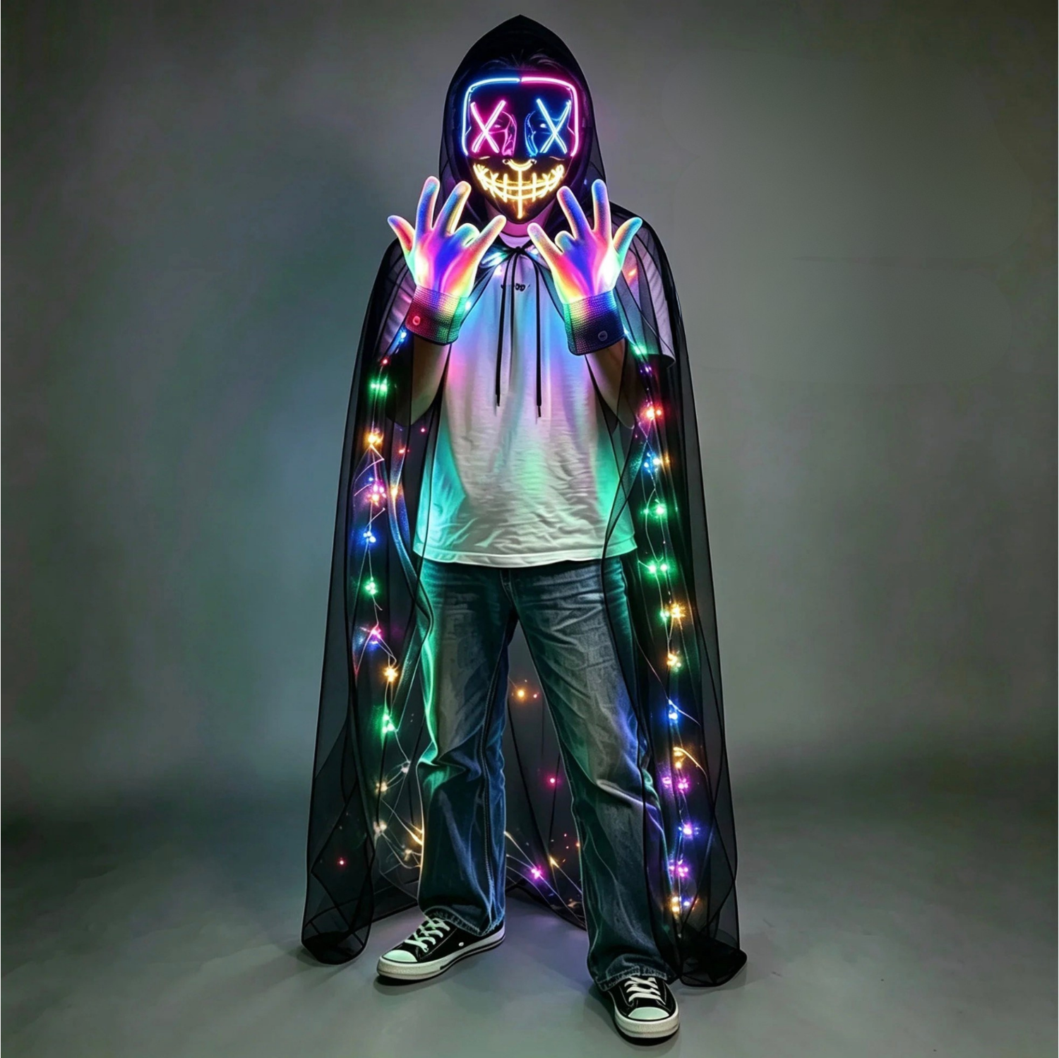 Pack Complet Masque + Gants + Cape LED Halloween — Boo